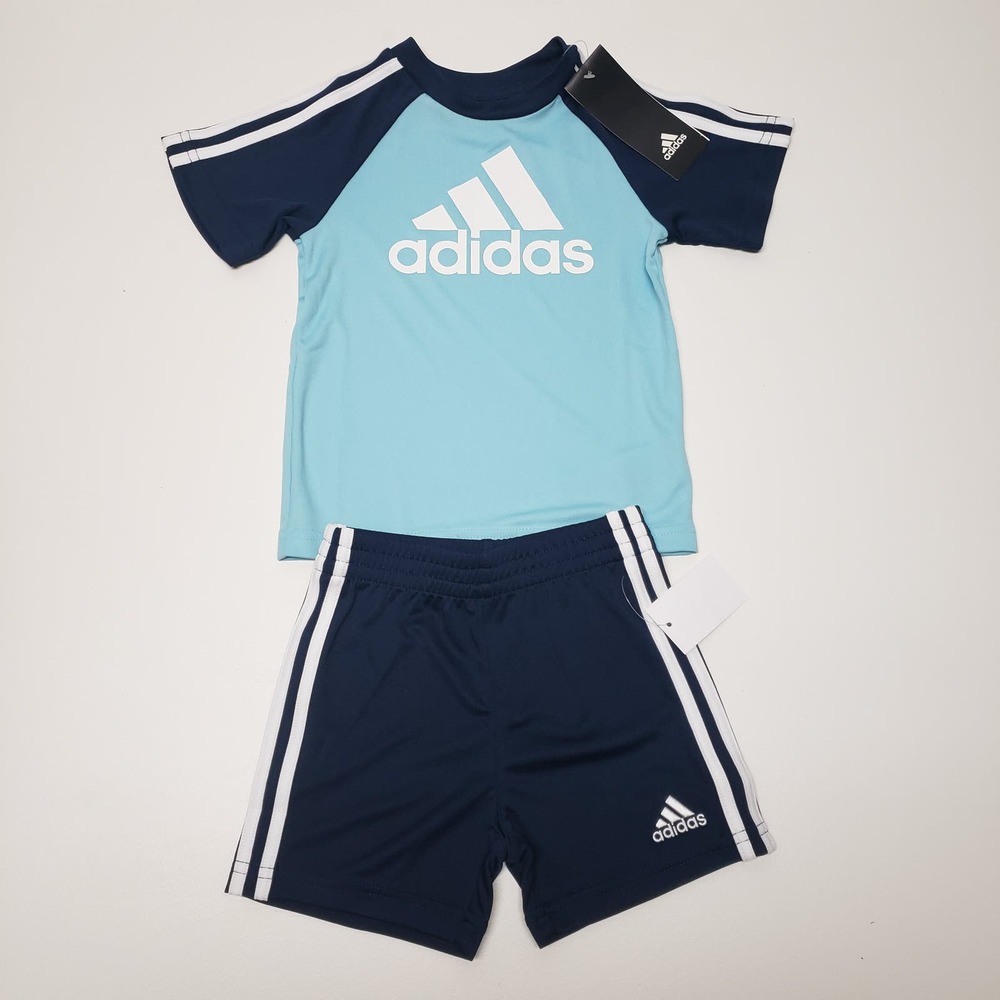 Adidas Stripe Shirt & Shorts 2-Piece Outfit Sz 12m